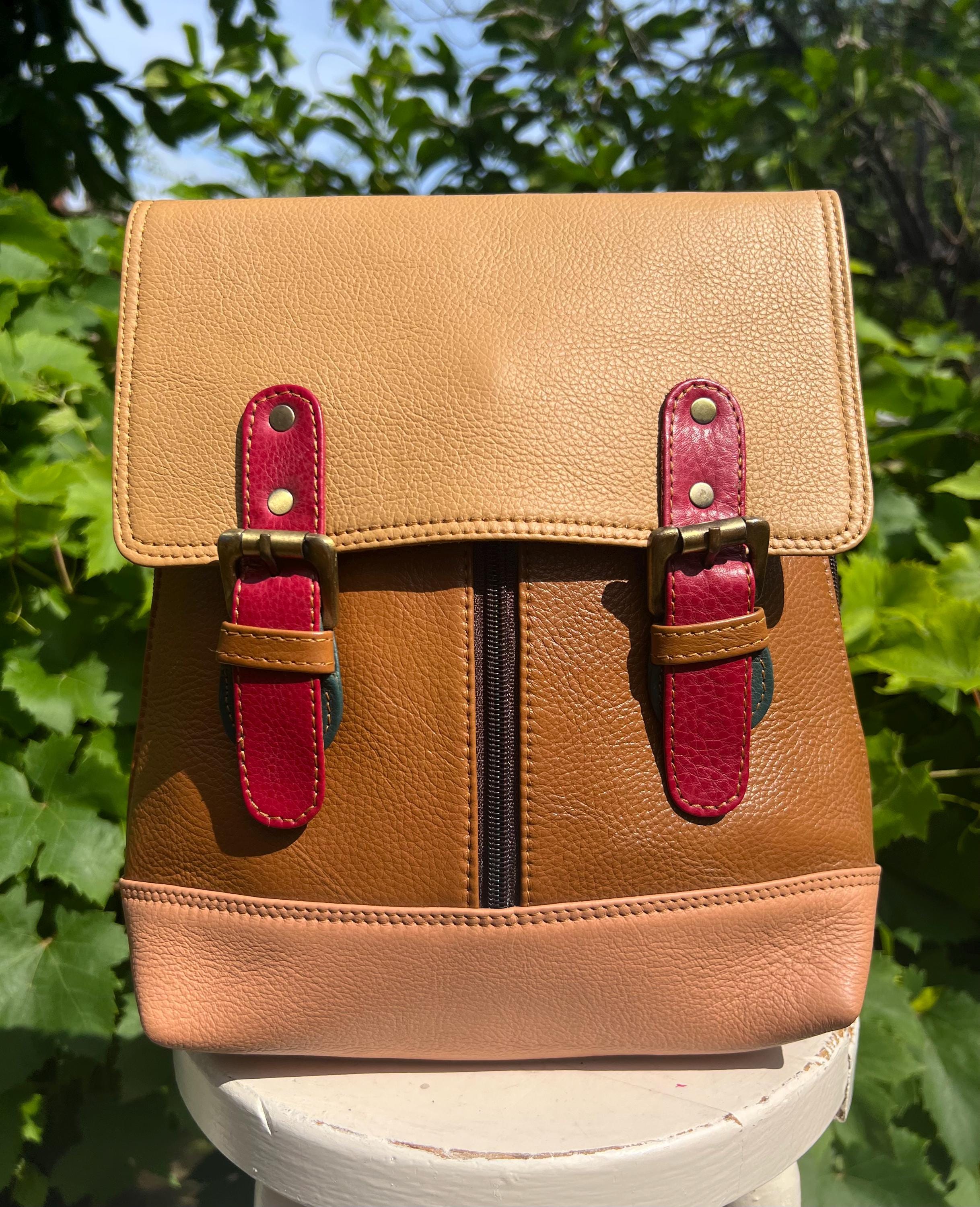 Perfect festival backpack, easy access small multicoloured leather backpack, unique recycled leather bag, sustainable leather bag for summer