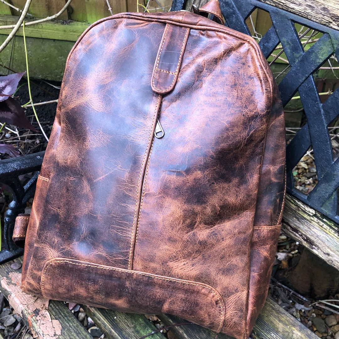 Real Leather Backpack, Rustic Buffalo ‘crunch’ Leather, Lightweight ...
