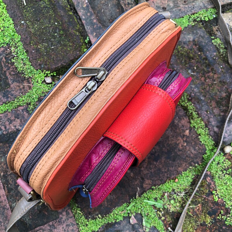 Unusual & Quirky Leather Bag, Colour Block Recycled Leather Handbag