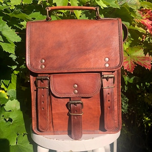 Bolso de hombro de cuero rústico, bolso de cuero con asa superior y correa para el hombro, elegante mensajero de cuero, cartera de cuero unisex, mensajero tamaño iPad