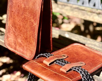 Bruine leren heuptas, reisaccessoire, telefoonhouder, geldriem, Steampunk-tas voor aan riem, hondenuitlaattas, rustieke leren mantas, medicijnentas