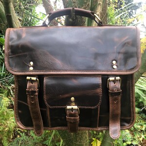 Cartable en cuir rustique marron, cartable en cuir de 33 cm (A4), messager en cuir durable, cartable en cuir traditionnel, petite serviette en cuir