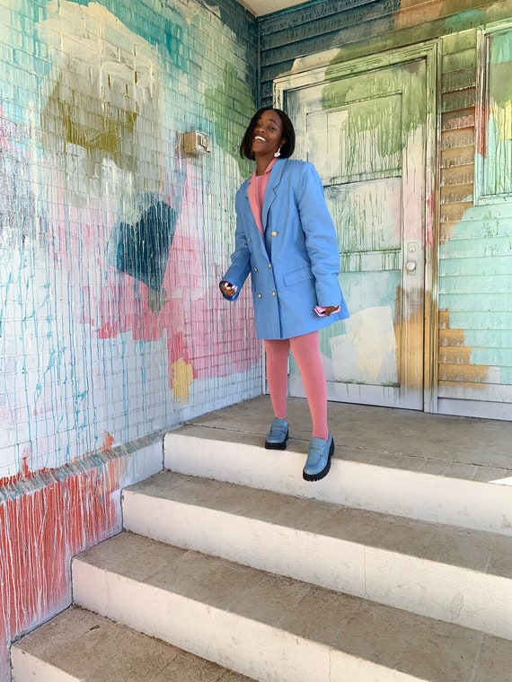 Vintage Baby Blue Double Breasted Blazer