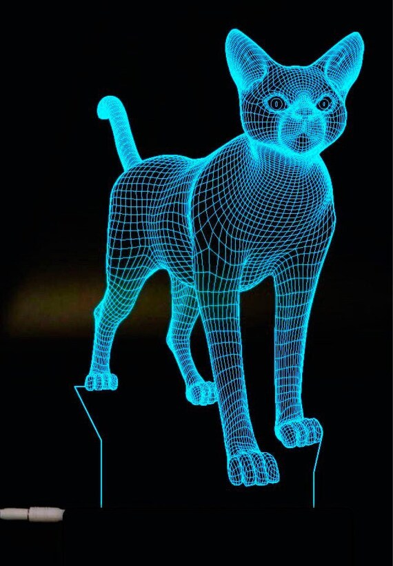 Download Cat 3d Illusion Acrylic Led Lamp This Cnc Files Dxf Cdr Etsy