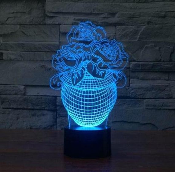 Download Rose In A Vase 3d Illusion Acrylic Led Lamp This Cnc Files Etsy