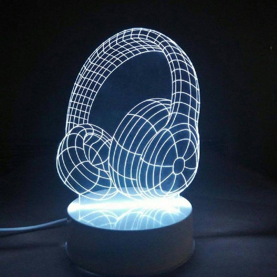 Download Headphones 3d Illusion Acrylic Led Lamp This Cnc Files Dxf Etsy