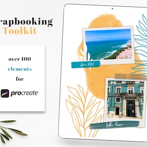 Kit de herramientas de Scrapbooking Mood Board diseñado para Procreate, elementos de Junk Journal, sellos y pinceles para la aplicación Procreate