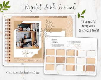 Digitaal junkjournaal - Kraft-stijl. 12 tabbladen met hyperlinks + 15 sjablonen. PDF-notitieboekje voor GoodNotes, dagboek, scrapbooking en fotoalbum