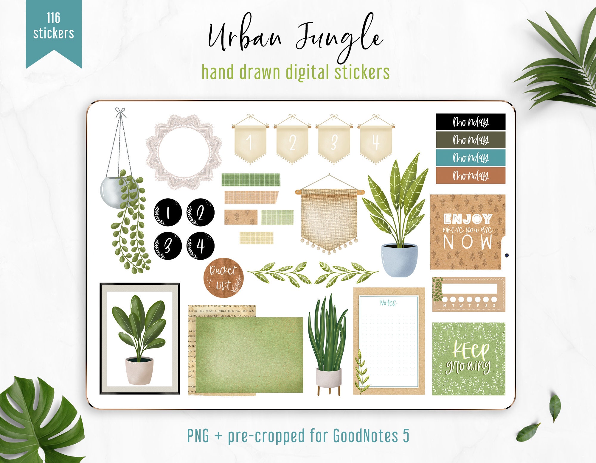 Botanical PLANT Digital Stickers for GoodNotes - Pre Cropped