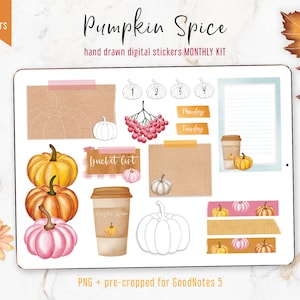 GoodNotes 5 stickers, Pumpkin Spice Fall Vibes, Autumn Style Washi Tapes, Sticky Notes, Strokes, precropped for GoodNotes 5 + individual PNG