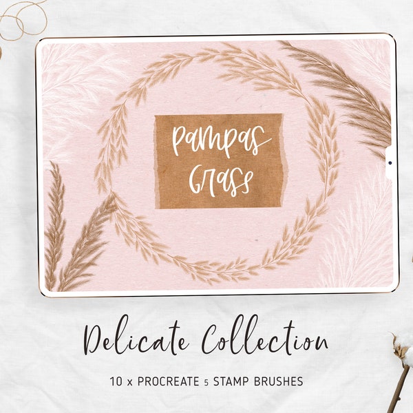 Procreate Flower Brushes Pampas Grass | 10 Delicate Lineart Stamps | Hand Drawn Botanical, decorative kit for Procreate 5, Floral