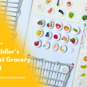 Primera lista de compras para niños pequeños: juguete de aprendizaje interactivo | Lista de compras para niños | Lista de verificación de compras | Lista de compras visual para niños