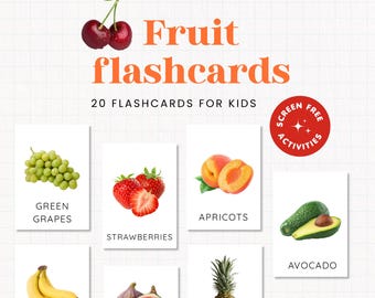 Fruitkaartjes om te printen voor kinderen | Leerkaartjes over eten | Boodschappenactiviteit voor kleuters | Flashcards voor peuters (2-5 jaar)