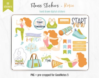 Digital Fitness Stickers. PNG stickers set + precropped for GoodNotes 5. Motivational Quotes Stickers for digital fitness and health planner