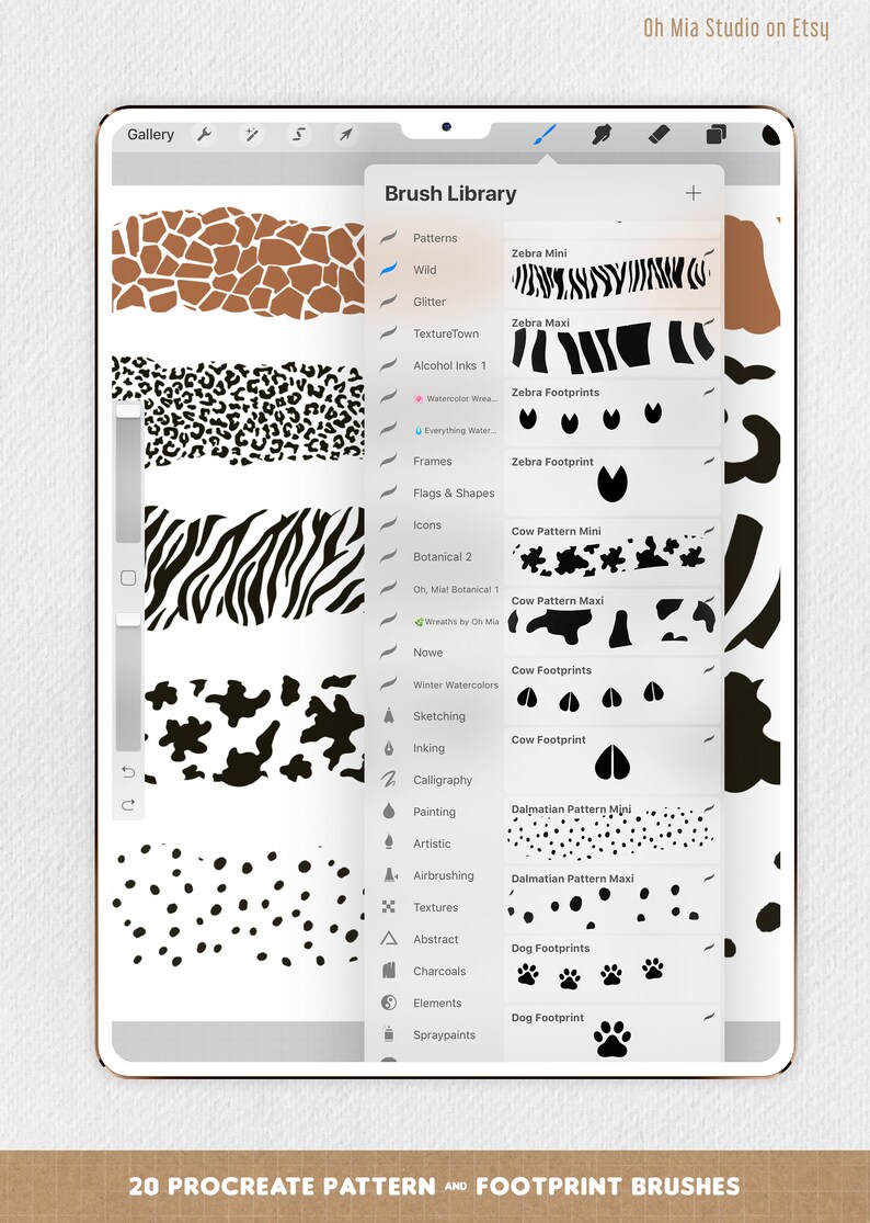 PROCREATE Animal Pattern Brushes Wild Animals Footprint Etsy