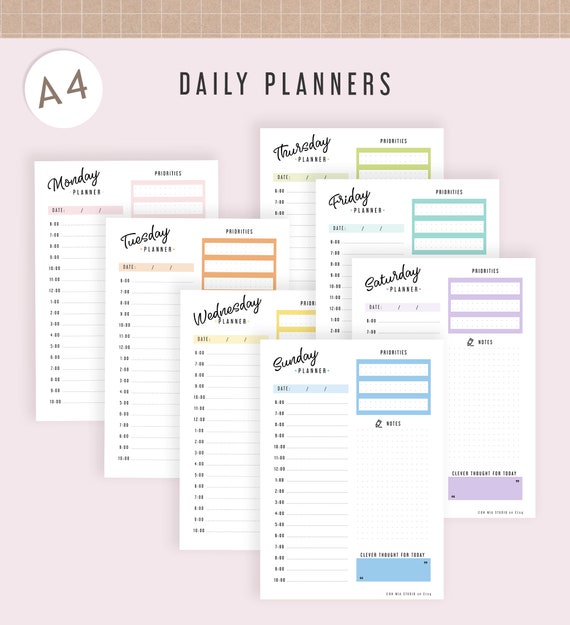 Printable Daily Planner Hour by Hour, A4, Pdfs, One Day on 1 Page,  Printables, Daily Agenda, Work Planner, Study Planner, Highlighter Colors -  Etsy