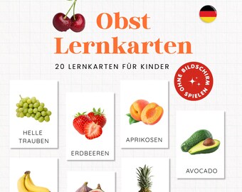 Obst Lernkarten Kinder | Früchte Karten zum Ausdrucken | Obst leren Kindergarten & Kita | Einkaufsliste-spel | PDF-download
