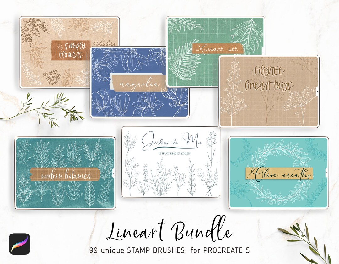 Procreate Flower Brushes BUNDLE | 99 Botanical Stamps for Procreate 5 ...