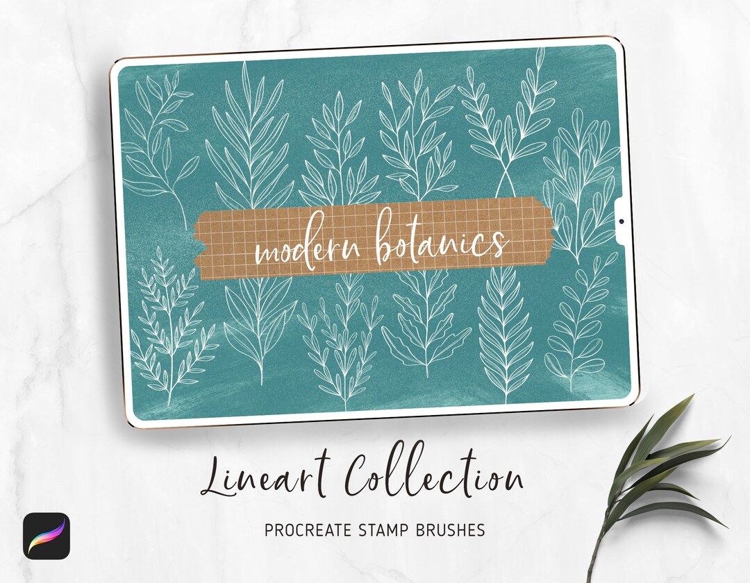 Leaves Procreate Stamp Brushes | Botanical Lineart Style Digital ...