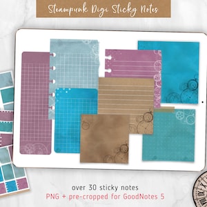 Realistic Looking Digital Sticky Notes | Steampunk Clocks Style | Old Paper Scrapbooking | Ripped Paper Journal Stickers | PNG+GoodNotes 5