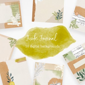 10 Junk Journal Fondos digitales / Estilo botánico, kraft papel y elementos de revistas de arte. Perfecto para letras ilustraciones citas Instagram