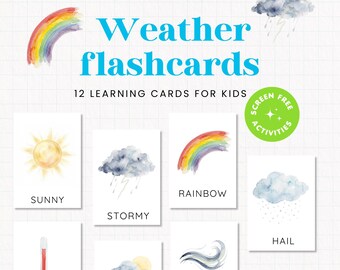 Weerkaartjes voor kinderen om te printen | Weerkaartjes voor kleuters | Leeractiviteit over het weer | PDF-download | Leeftijd 2-5 jaar