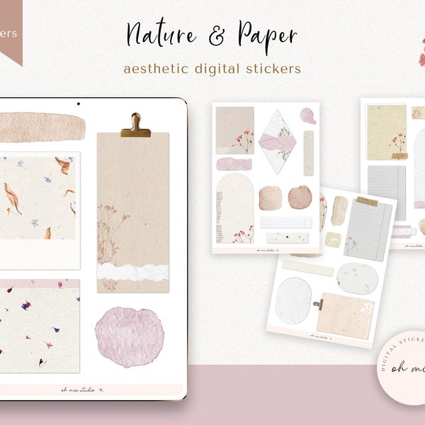 Aesthetic digital stickers | Kraft Paper and Nature | Junk Journal Digital Mood Board | Flower Petals | Floral Stickers for GoodNotes 5