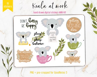 Digital Stickers Koala at work | GoodNote 5 Sticker Set, precropped + PNG stickers | Funny digital stickers, work at home, home office