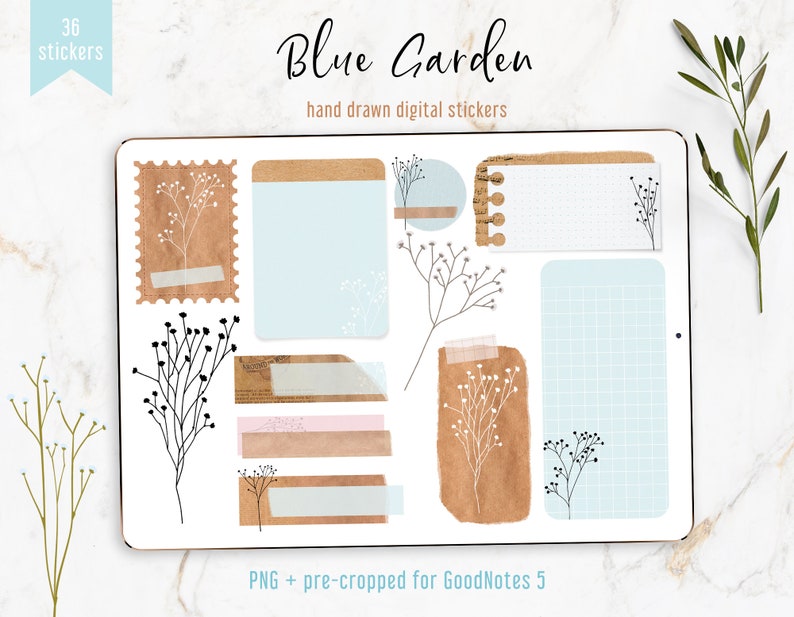 Digital Planner Stickers Kraft Style BLUE Edition PNG Etsy