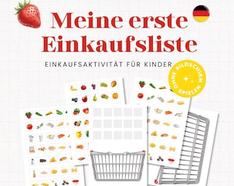 Einkaufsliste Kinder zum Ausdrucken | Einkaufsspiel Kleuterschool & Kita | Rollenspiel Lebensmittel PDF-download | Einkaufen leren