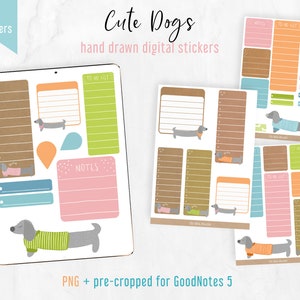 Cute Dogs Clip Art and Digital Stickers | PNG + GoodNotes 5 pre-cropped Sticker Book | Sausage Dog / Dachshund Stickers Clip Art Collection
