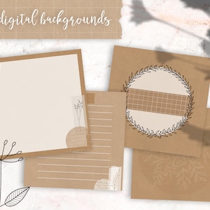 20 Kraft Digitale Hintergründe | perfekt für Ihre Schriftkunstwerke, Zitate und Instagram | Washi Bänder, braunes Papier, botanischer Stil