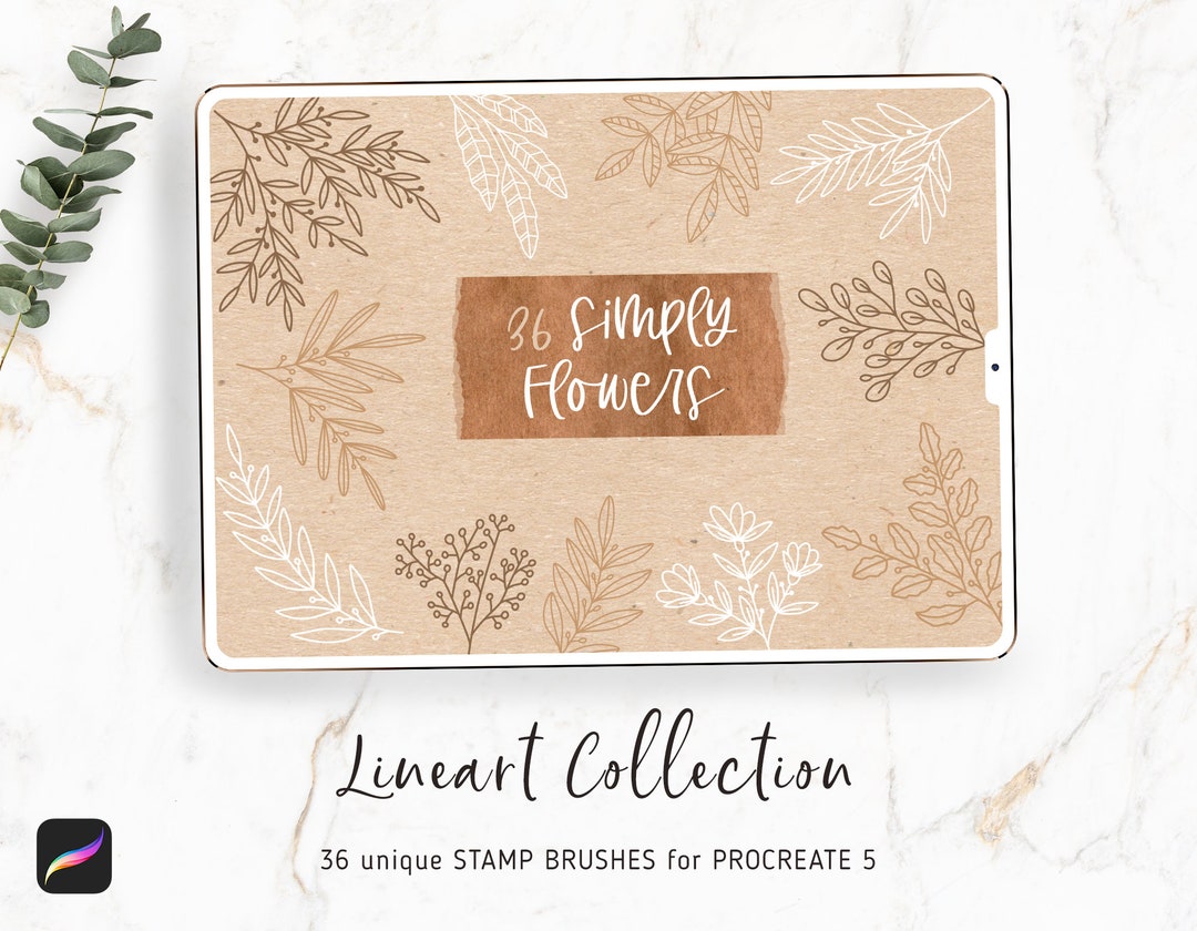 Procreate Flower Brushes | 36 Botanical Lineart Stamps | Botanical ...