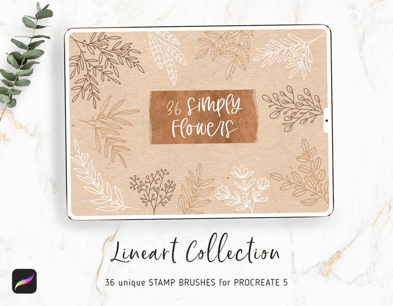 Procreate Flower Brushes | 36 Botanical Lineart Stamps | Botanical ...