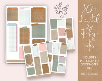 Digital Planner Sticky Notes Craft Style Post-in | Digitale stickers | Washi Tapes Botanische decoratieve stickers | PNG+vooraf bijgesneden GoodNotes 5