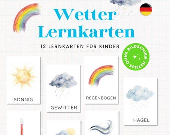 Wetterkarten voor Kinder zum Ausdrucken | Wetter Flashcards Kleuterschool | Wetter leren Kinder | PDF-download 2–5 jaar