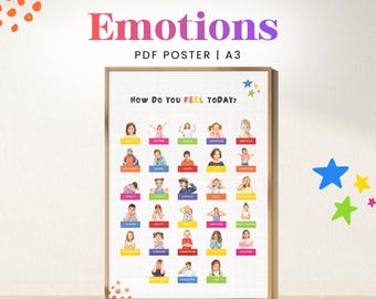 Emotieposter voor kinderen (printbaar) | Echte emoties van kinderen | Poster over sociaal-emotioneel leren | Kleuterklasdecoratie (PDF, A3)