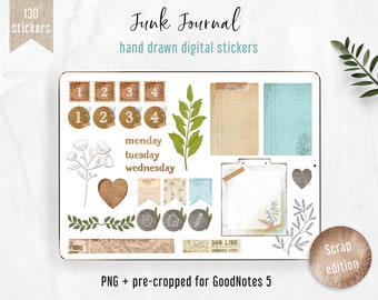 Digital Stickers Scrapbooking Style, Digital Junk Journal. PNG + GoodNotes 5 vooraf bijgesneden. Digitale Washi Tapes, Kraft Paper elementen