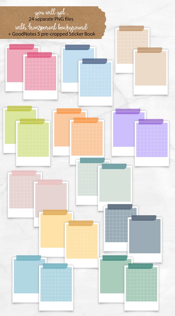Digital Sticky Notes Photo Style Pastel Colors Blank and Grid 12