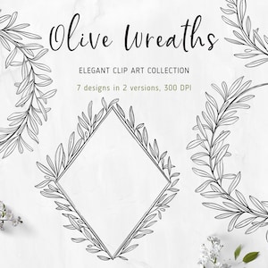 Olive Zweig Lineart Clipart | Digitale Rahmen Kranz PNG | Trendige Greenery | Perfekt für Hochzeit Briefpapier | Botanische Clipart Illustration