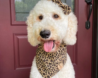 Dog Bandanas, Cheetah Bandana, Dog Bandana, Fabric Bandana, Brown Dog Bandana, Dog Tie Bandana,  Dog Bandana with snaps,  Cat Tie Bandana