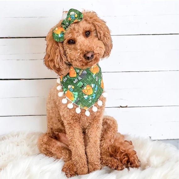 St Patrick Dog Bandana With Pom Pom, Gnomes Pom Pom Dog Bandana