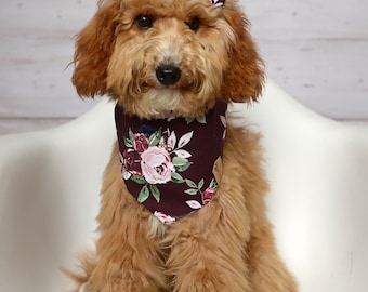 Dog Bandanas, Berry Rose Bandana, Dog Bandana, Fabric Bandana, Fall Dog Bandana, Dog Tie Bandana,  Dog Bandana with snaps,  Cat Tie Bandana