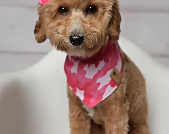 Camouflage Dog Bandana, Over the Collar Dog Bandana, Pink Camo Dog Bandana, Dog Bandana, Cat Bandana, Dog Bandana Snaps, Dog Tie on Bandana