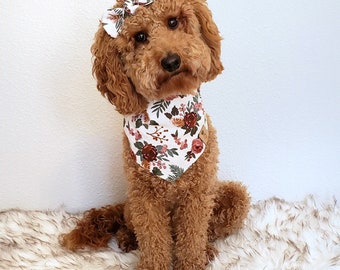 Dog Bandanas, Mauve Floral Dog Bandana, Fabric Bandana, Fall Dog Bandana, Dog Tie Bandana,  Snap on Dog Bandana, Cat Tie Bandana