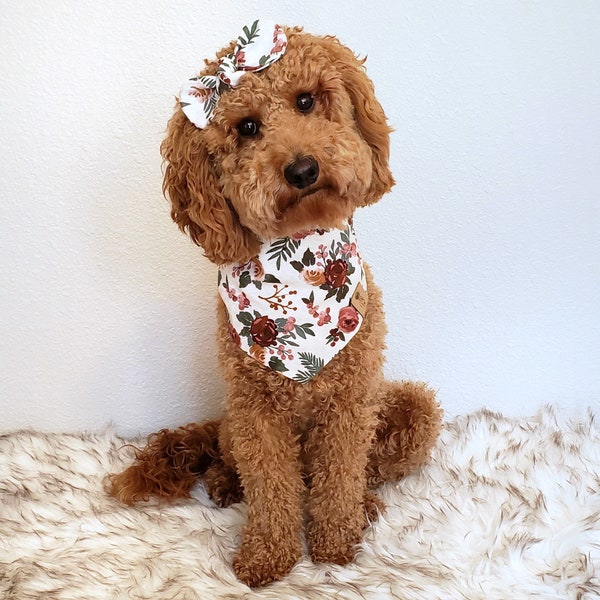 Dog Bandanas, Mauve Floral Dog Bandana, Fabric Bandana, Fall Dog Bandana, Dog Tie Bandana,  Snap on Dog Bandana, Cat Tie Bandana