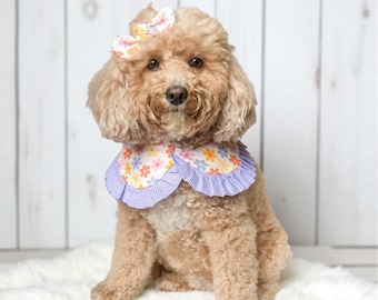 Dog Bandana Purple Floral, Cape Pom Pom, Dog Neck Collar Girl, Dog Bandana, Dog Neck Scarf, Dog Girl Accessories, Dog Scarf, Dog Mom Gift