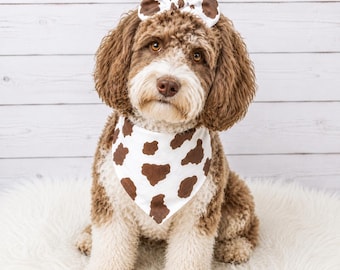 Bandana marron pour chien vache, écharpe en coton à nouer ou à pression, accessoire pour animal de compagnie sur le col, tenue de chiot à imprimé ferme, cadeau pour maman chien western