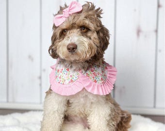 Dog Bandana Pink Floral, Cape Pom Pom, Dog Neck Collar Girl, Dog Bandana, Dog Neck Scarf, Dog Girl Accessories, Dog Scarf, Dog Mom Gift