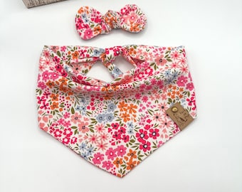 Floral Dog Bandanas with Flowers, Flowers Dog Bandana, Tie Dog Bandana, Cat Bandana, Snap On Bandana, Over the Collar Bandana,  Dog Bandana